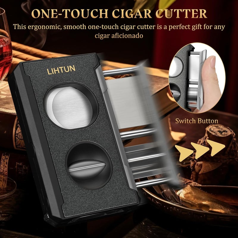 LIHTUN Cigar Cutter Guillotine 4 in 1 One Touch Straight Cut V Cutter with Cigar Punch Cigar Draw Enhancer, Stainless Steel Double Blade Cigar Clippers, Cuts Up to 60 Ring Gauge Cigars, Gift for Men - Image 3